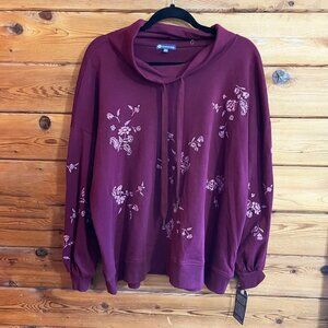 NWT Democracy Women Sweater Purple Size 2X Plus Floral Embroidered Pullover